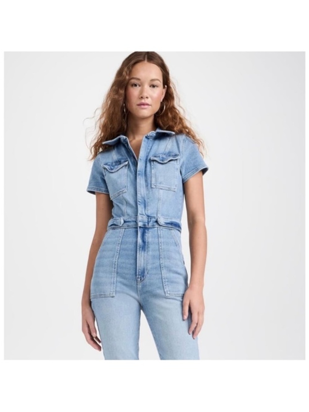 Good American Light Wash Denim Jumpsuit size 1
